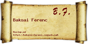 Baksai Ferenc névjegykártya